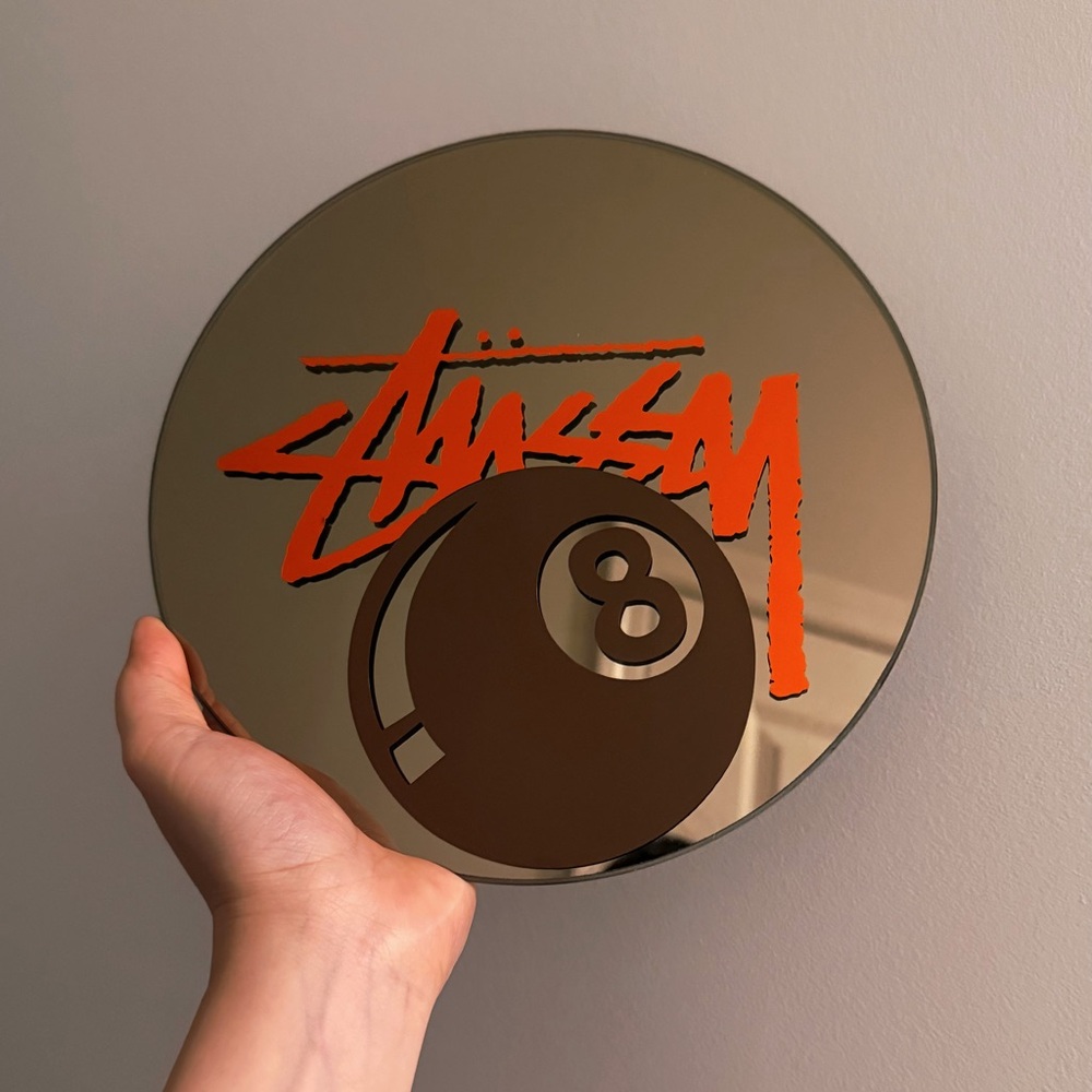 Stussy Orange and Brown Mirror Decor